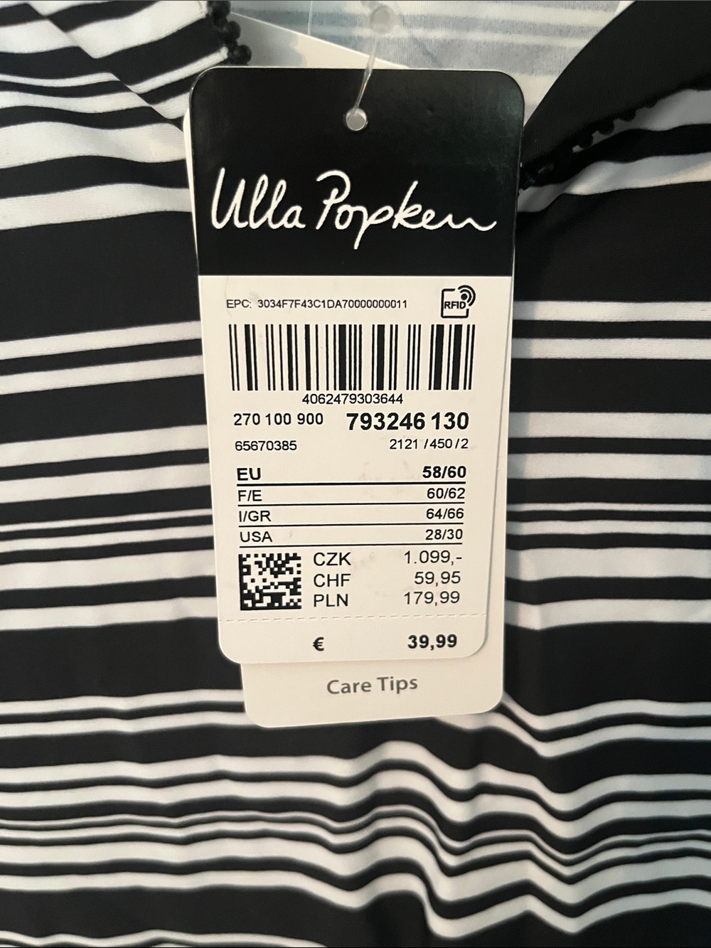 Ulla Popken Black and White Striped Women’s Swim Rashguard - Picture 3 of 5